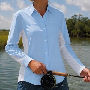 Simms W's BiComp Shirt Blue‎ Medium Womens Snap Front Top Fishing A5